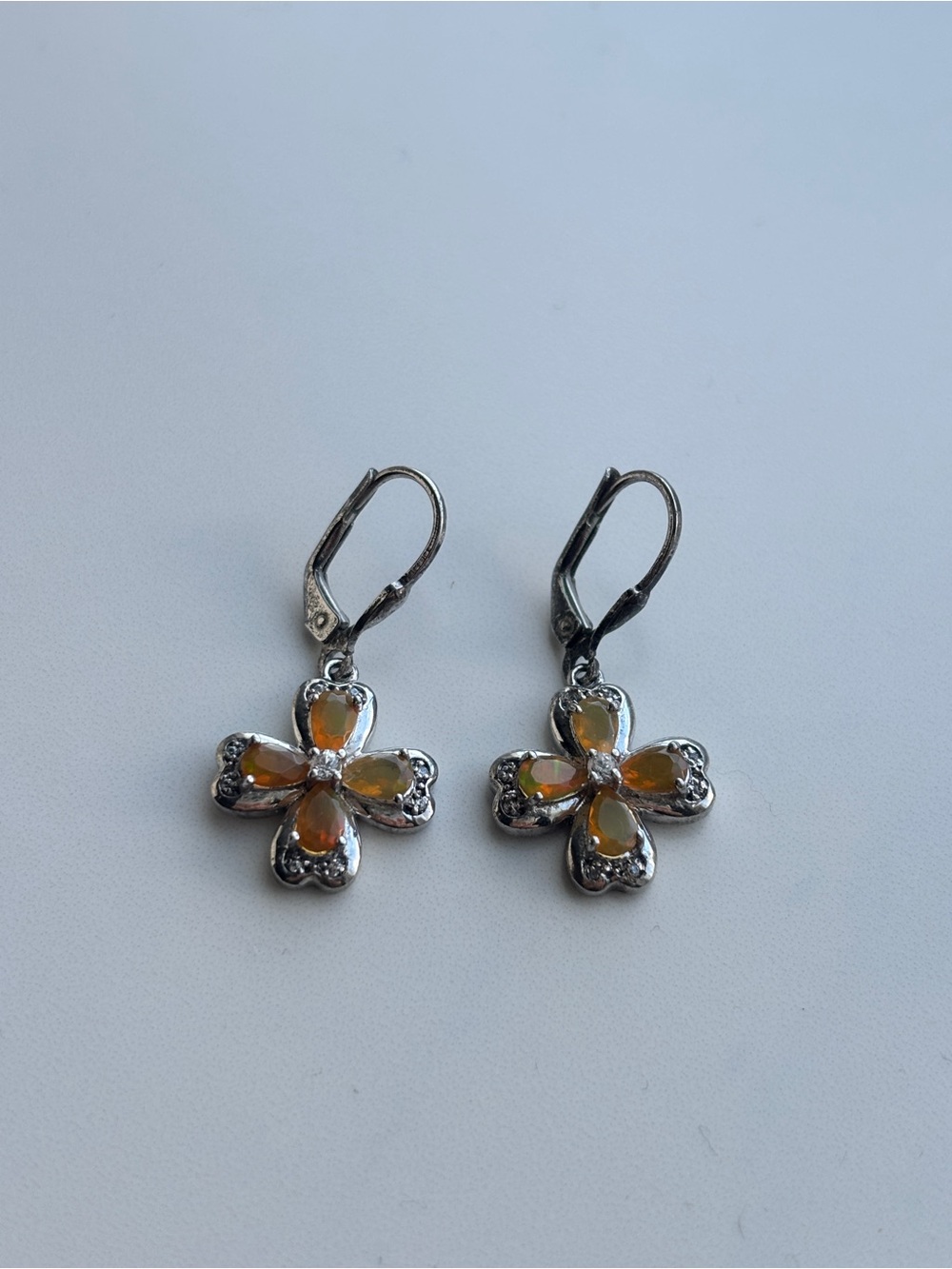 Judith Ripka 925 Sterling Silver Four Leaf Clover Citrine Earrings Leverback